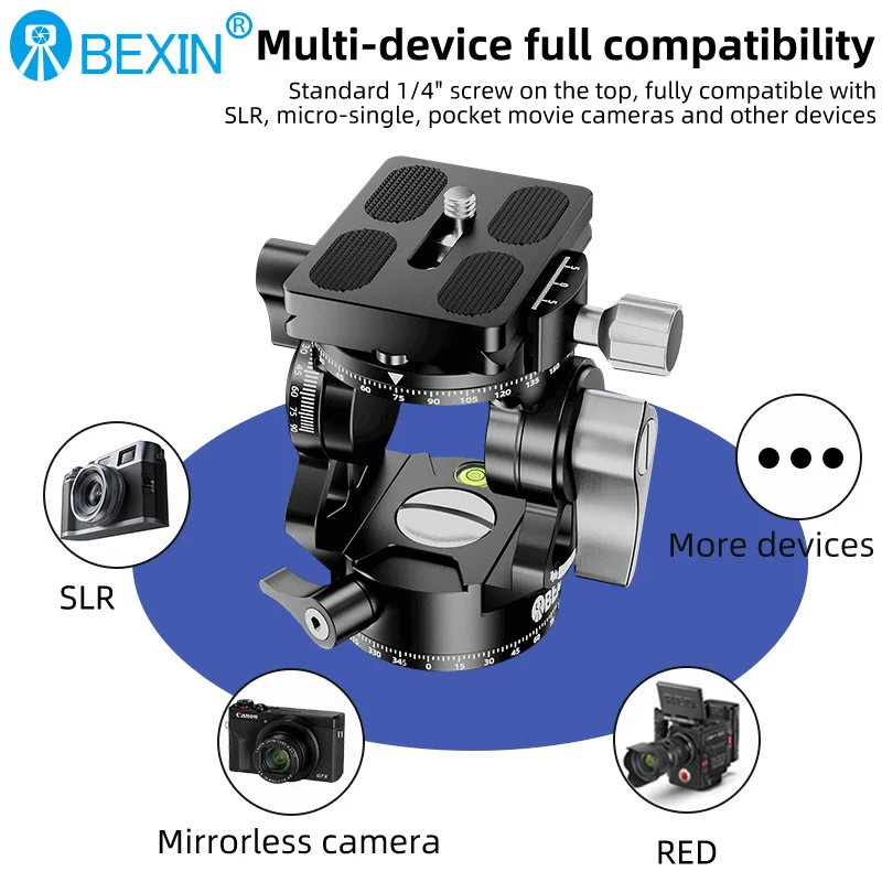 BEXIN رأس ثلاثي صغير خفيف الوزن مزدوج كاميرا بانورامية رأس فيديو لحامل ثلاثي القوائم Arca Swiss لوحة الإصدار السريع لكاميرا Dslr
