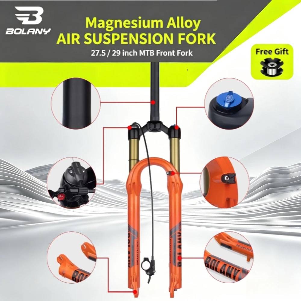 Bolany Air Suspension Fork 27.5/29 Inch Magnesium Alloy Shock Absorber MTB Front Fork with Damping Adjustment Bike Part