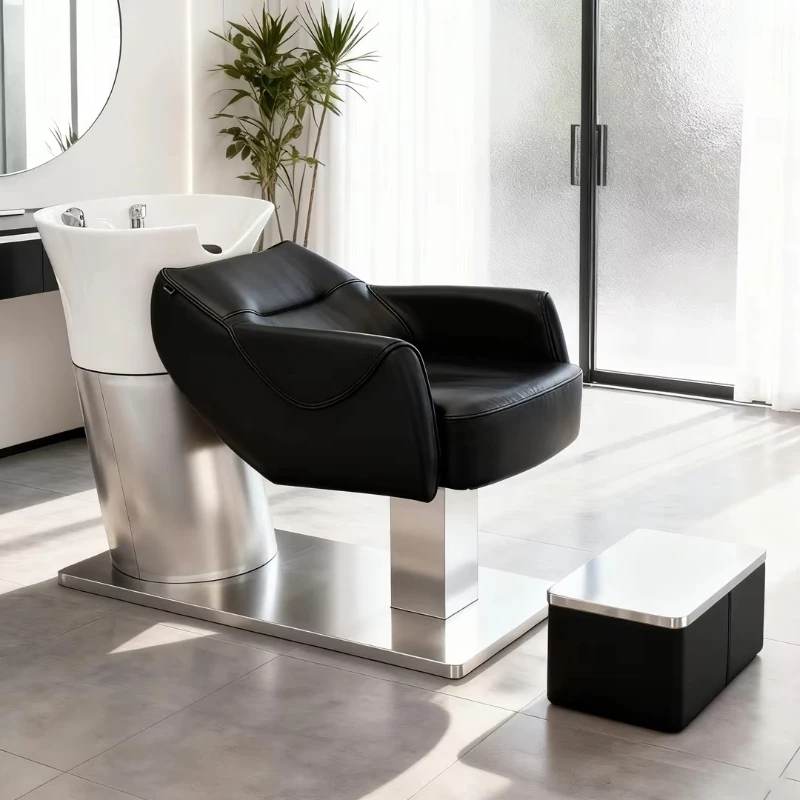 

Durable synthetic leather salon barber bed with removable foot pedals and stools for hotel use
