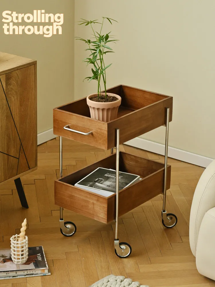 

Средневековая тележка-этажерка из нержавеющей стали с двойной полкой для гостиной, прикроватная тумбочка, сервировочная тележка для обеденного стола