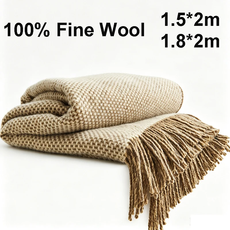 100% Wool Blanket 1.5*2/1.8*2m Warm Comforter Nap Fleece Blankets For Couch Sofa Bedding Camping Pure Wool Tassel Shawl Blanket