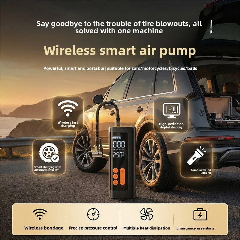 Car Air Pump,Portable Wireless Tire Inflator, Smart Auto-Stop Digital Electric Pump for Auto SUV Motorcycle