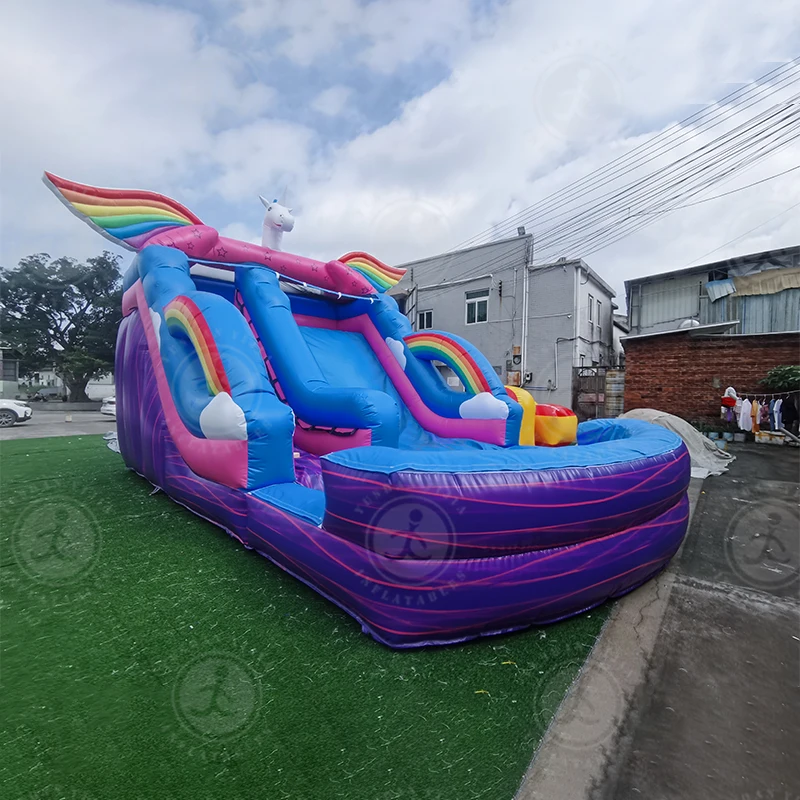 Rainbow Unicorn Themed Large Inflatable Water Slide For Girls