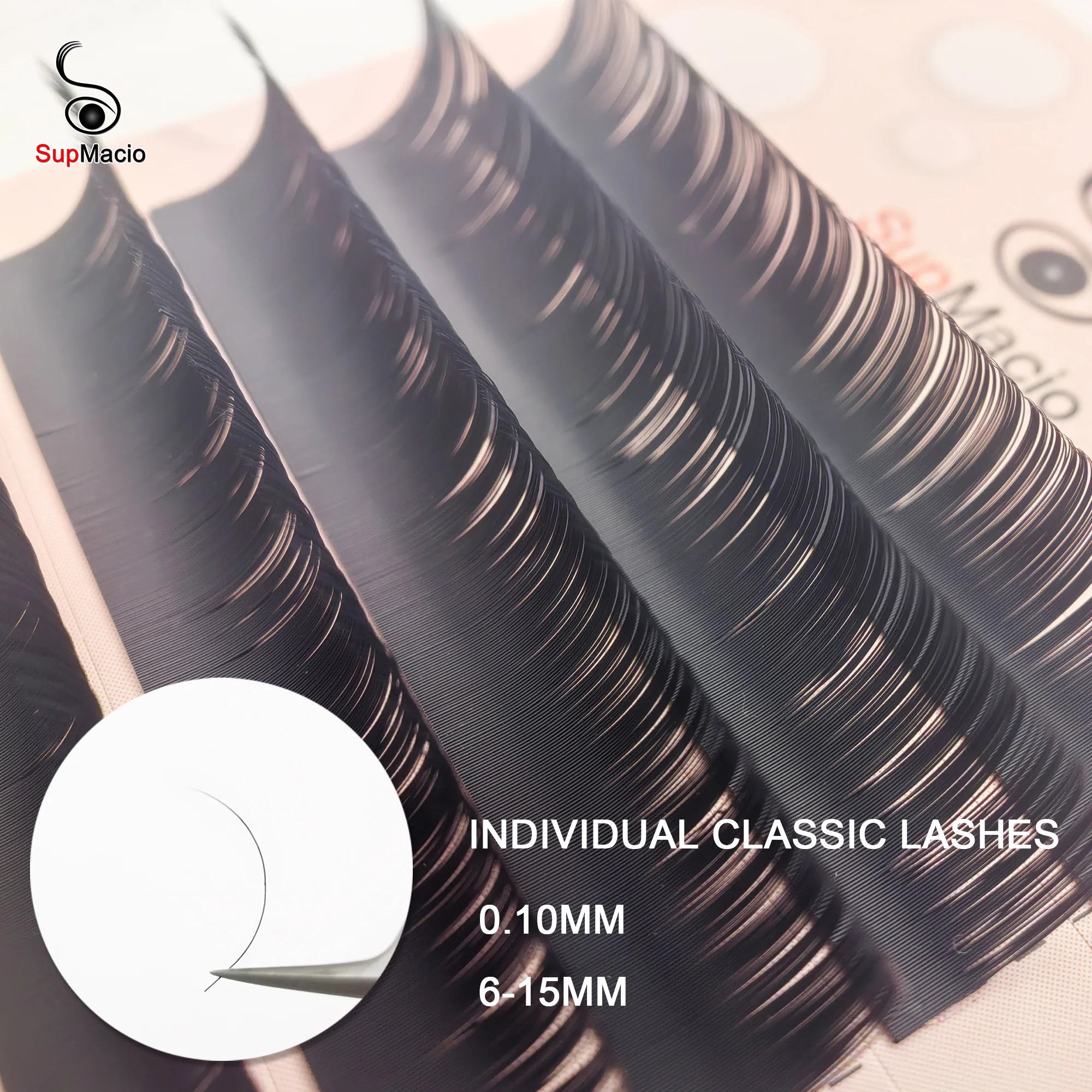 Supmacio Individual volume Lashes 0.10mm Matte Black Premium Classic Eyelash Extension Natural Soft Eyelashes Supplies 6mm 7mm