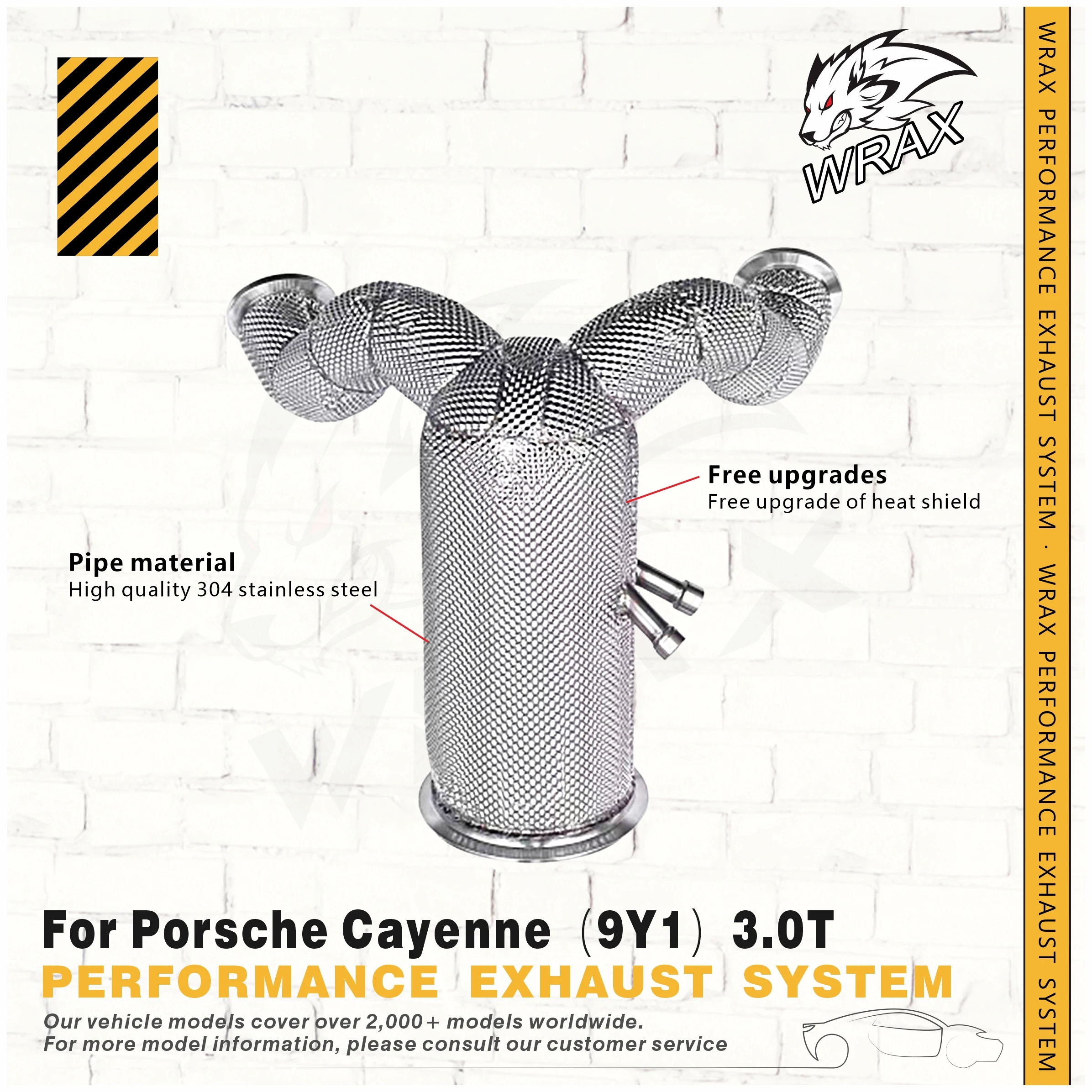 

High Flow Sports Downpipe WRAX for Porsche Cayenne 9Y1 3.0T Performance Upgrade SS304 Heat Shield Replacement installation