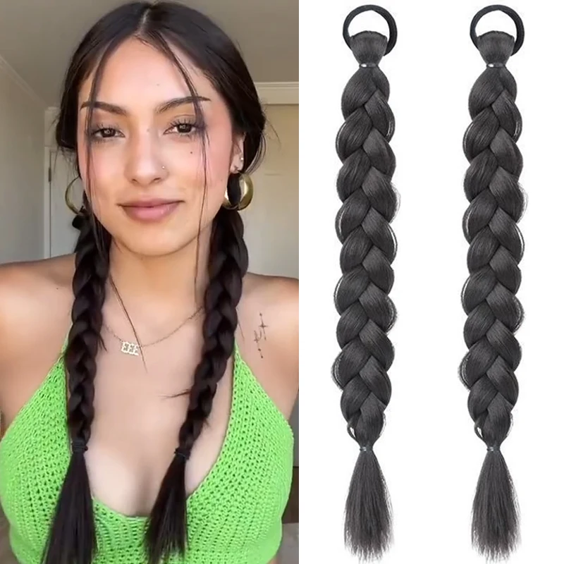 

2 шт., синтетические плетеные хвостики, 18 дюймов, длинные плетеные косички для волос с эластичной резинкой для женщин, повседневное использование на вечеринке