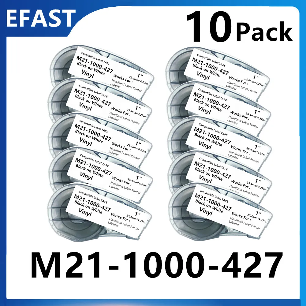 

5/10 PK Compatible Self-Laminating Vinyl Label TAPE M21-1000-427 Cartridge Tag Black Work For BMP21-PLUS,BMP21-LAB Printer