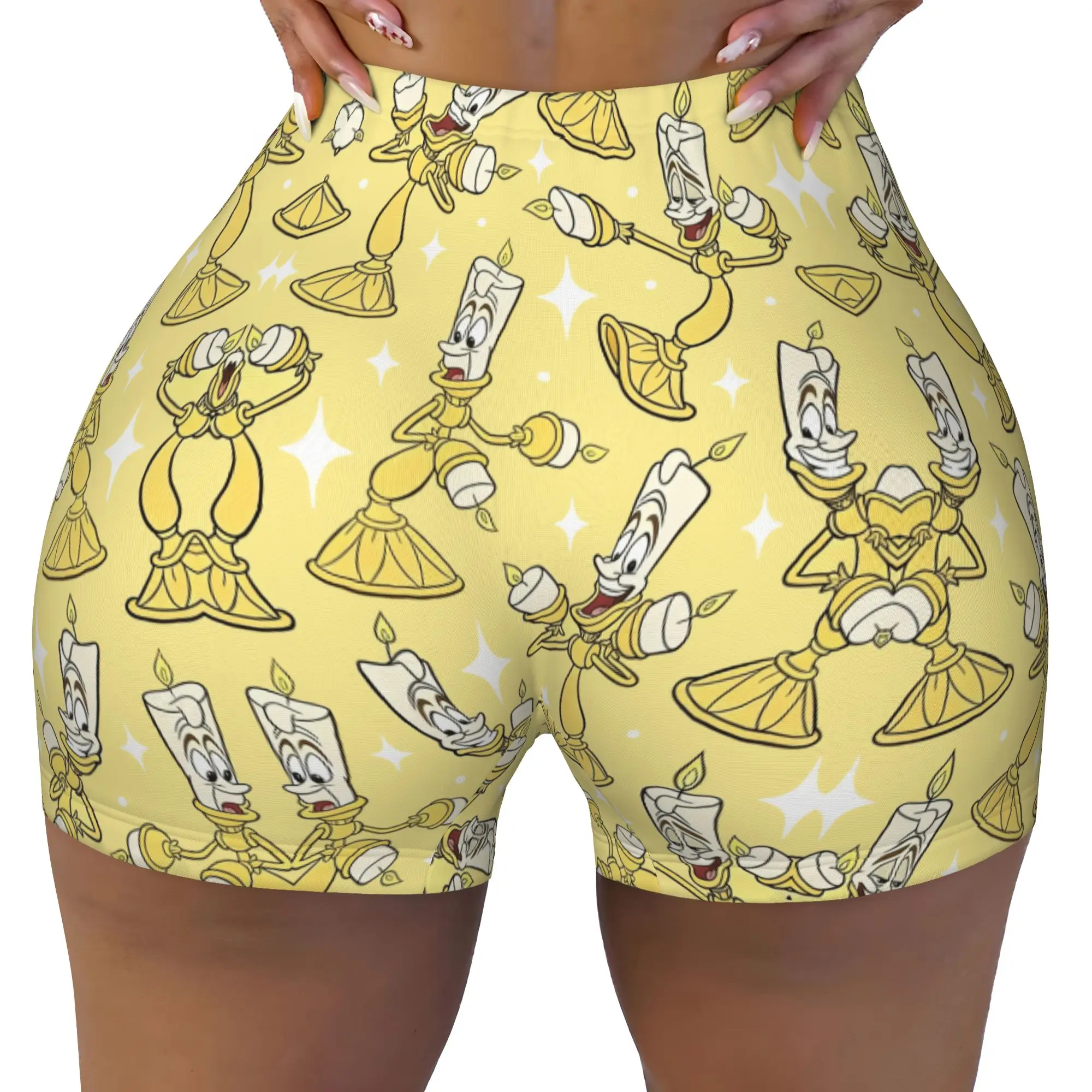 Custom Beautyes Anime Beastes Volleyball Biker Workout Shorts Women's Cartoon Athletic Gym Yoga Shorts