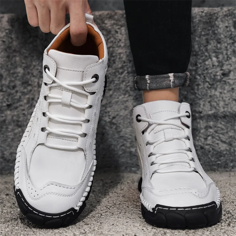 Outdoor Autumn New Mens Anti Slip and Wear-resistant High Top Boots Fashion Brand Lace Up Comfortable Casual Handmade Sewn Boots