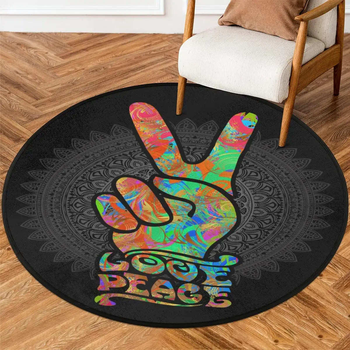 

Современный многоцветный коврик в стиле бохо с надписью «Мир», диаметр 36,2 дюйма, унисекс, для дома, для гостиной, ручная работа, складной, машинная стирка, стабель