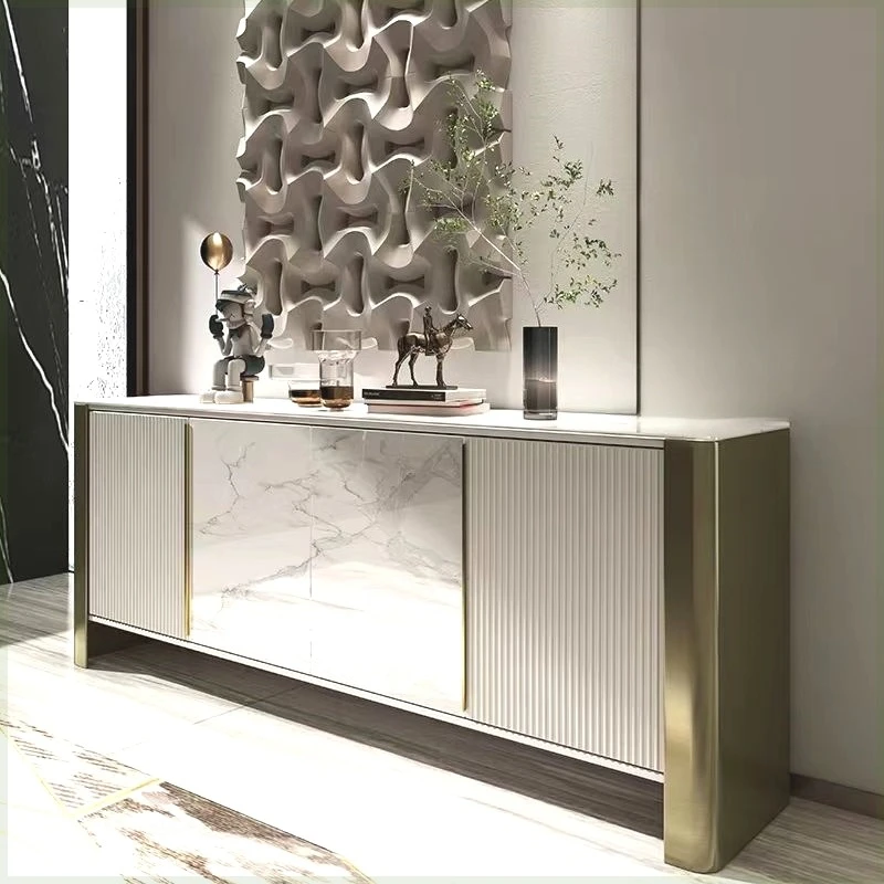 Light luxury dining side cabinet Post-modern light luxury solid wood door cabinet Italian rock slab simple dining side cabinet