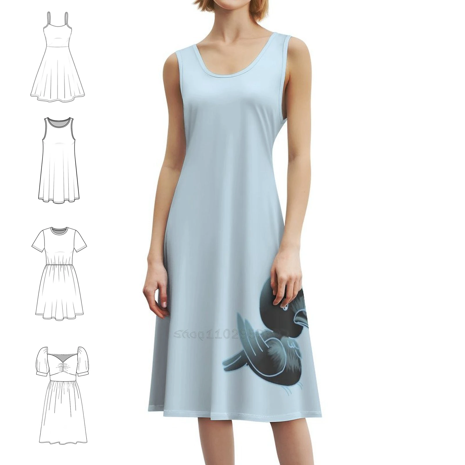 فستان حفلات نسائي لطيف وسيم وذكي على شكل طائر الغراب ملابس عصرية مطبوعة للنادي للسيدات طائر الغراب باللون الأسود الذكي #3