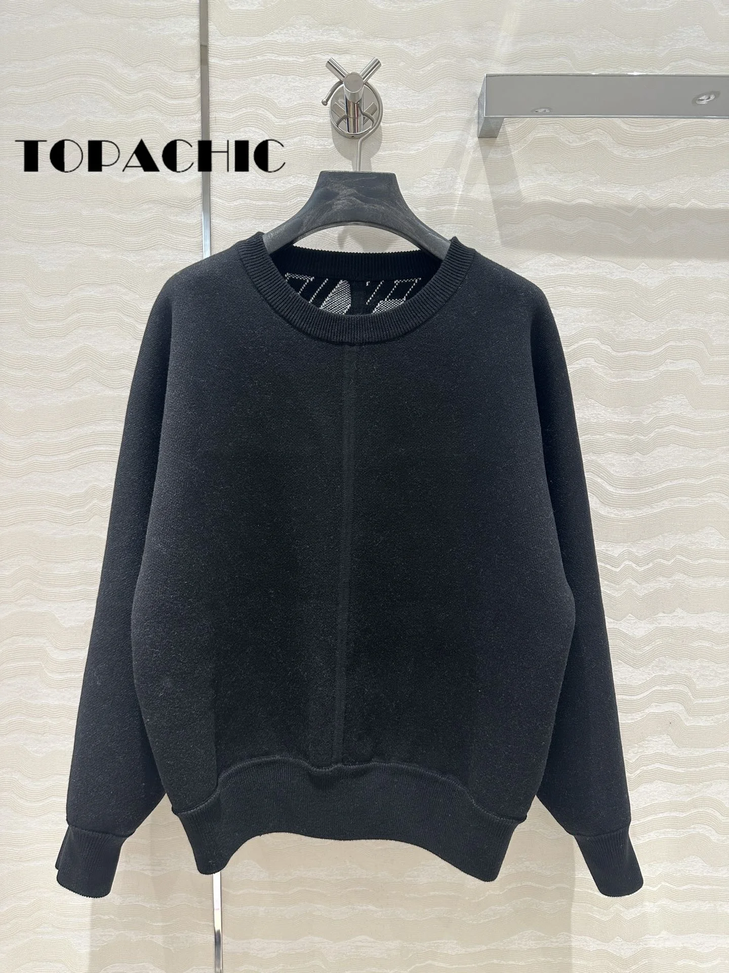 7.23 TOPACHIC Letter Jacquard Pattern Double-Sided Wear Pullover Knitwear For Women O-Neck Long Sleeve Cashmere Knit Sweater