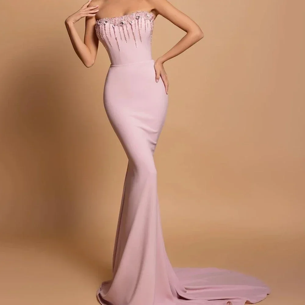 Vestido con espejo personalizado, elegante, Vintage, dulce, rosa, sirena, perlas, cinta, ocasión Formal personalizada, vestido de graduación Ev