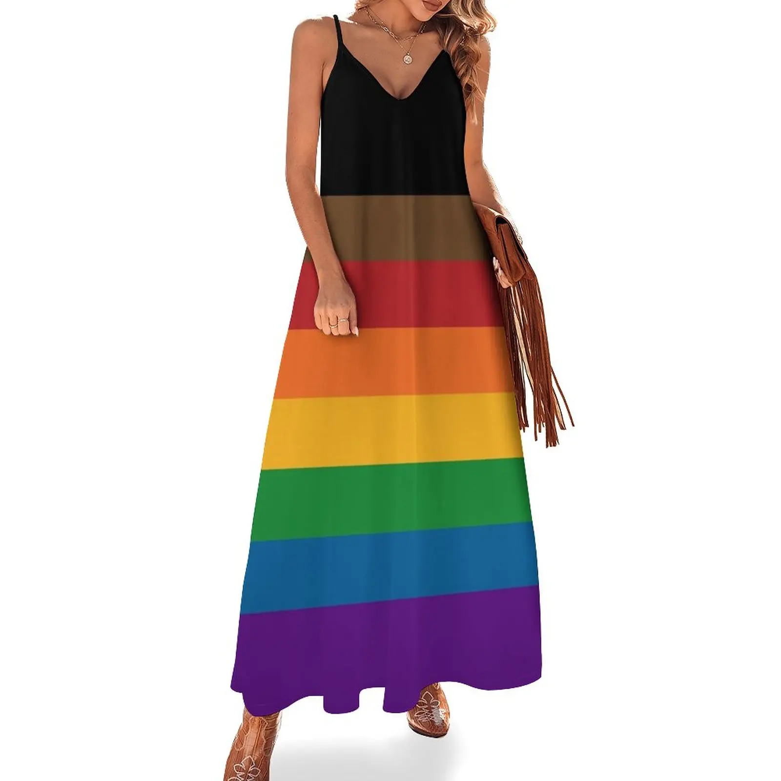 

Seamless Repeating Inclusive Rainbow Pride Flag Pattern Sleeveless Dress Evening dresses wedding dresses for parties