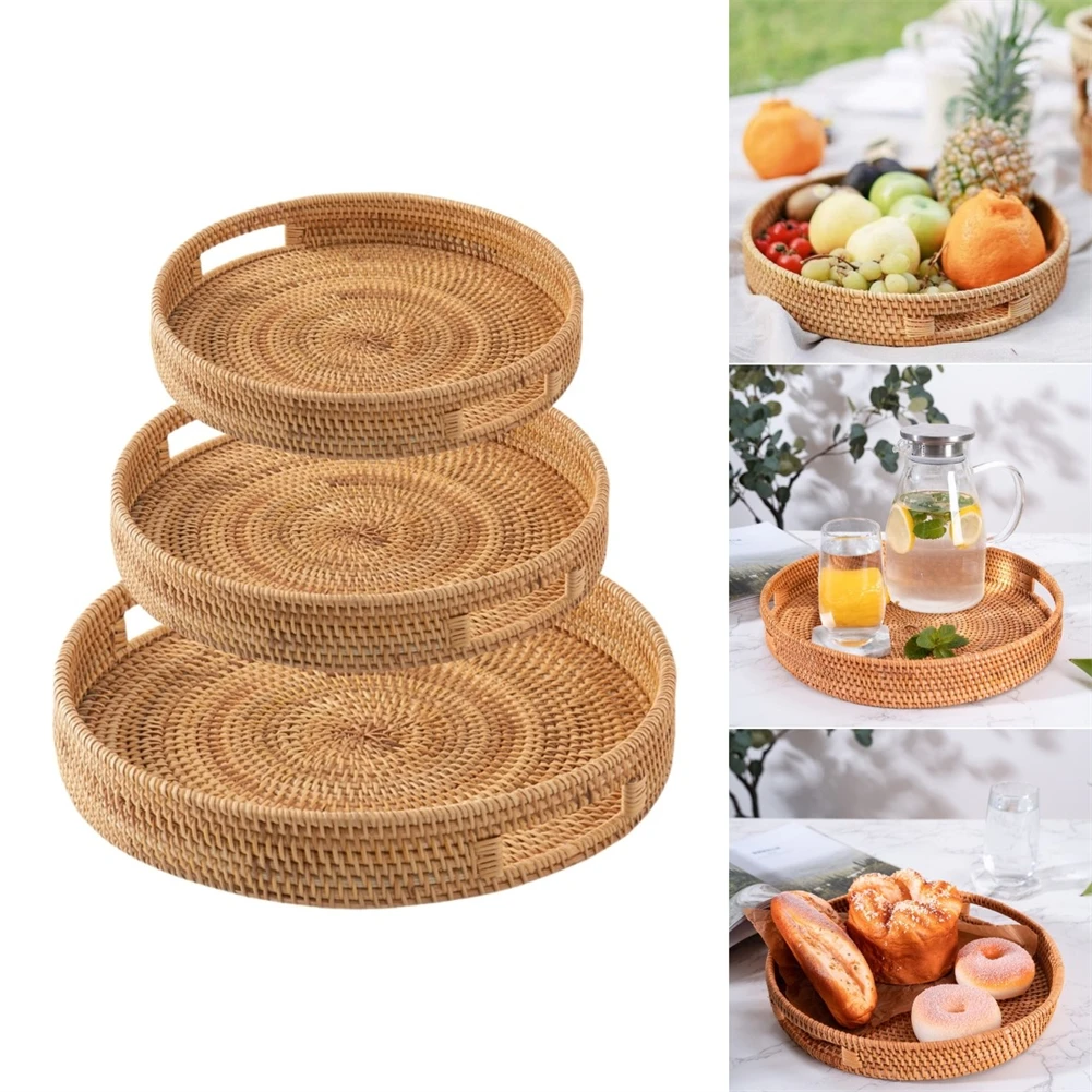 

Фермерский дом, дом, кофейня, плетеный поднос из ротанга, сотканный вручную поднос 30x30x5 см, универсальная функциональность, встроенные ручки