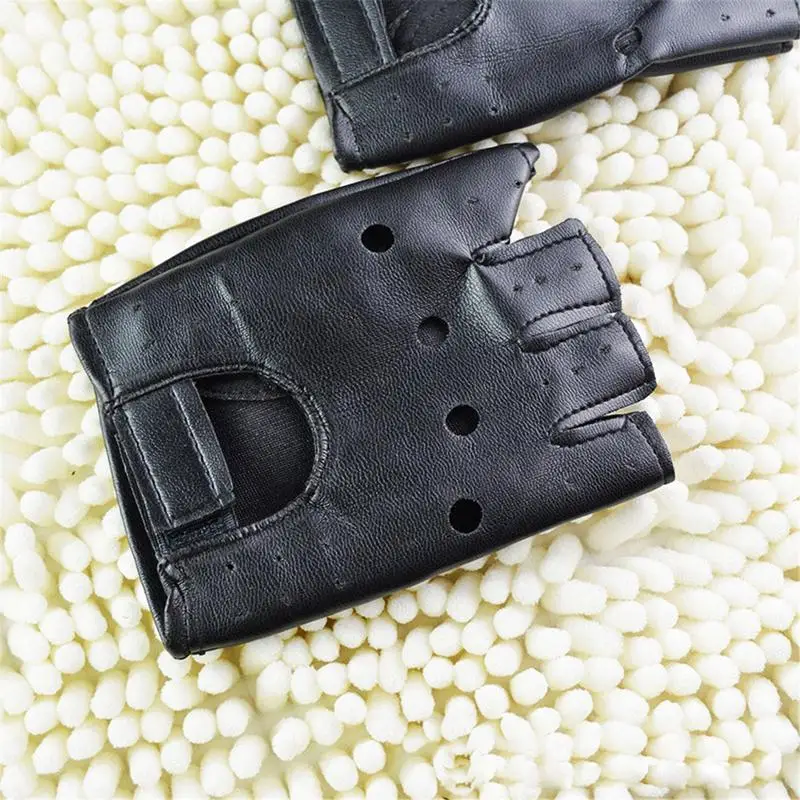 1 زوج موتور فاسق قفازات كول الجوف بولي Leather الجلود السائق القيادة قفازات للجنسين الأسود نصف اصبع قفازات أصابع قفازات Guantes