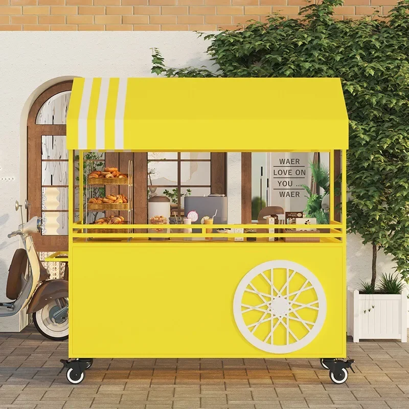 Mobile Wrought Iron Food Cart Snack Trolley for Night Market Mall Supermarket Promotion Display Desk