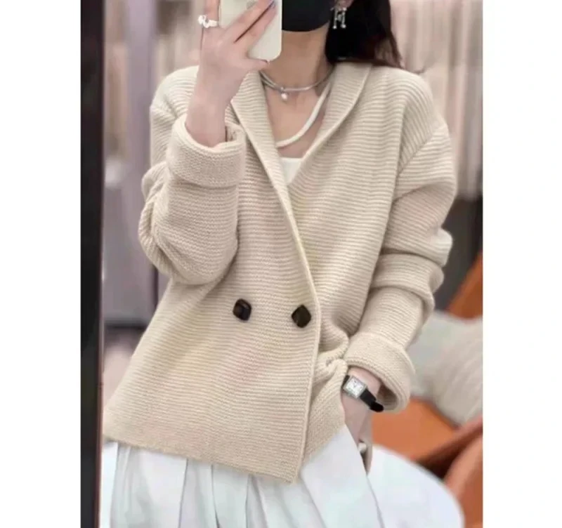 

Thickened Knitted Open Cardigan Women's Autumn Winter New Style Double Button Ladies
