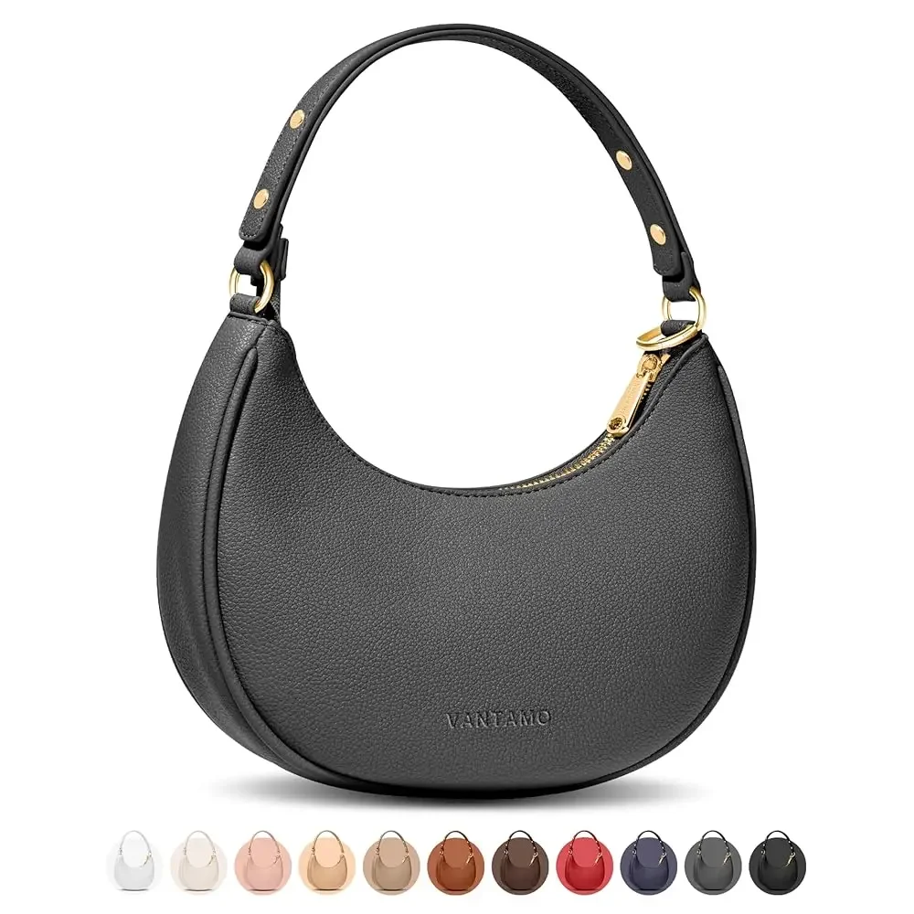 

Vantamo Crescent Bags For Women with RFID Protection, Half Moon Clutch Purses for Women with Anti-Theft Clip for Extra Safety