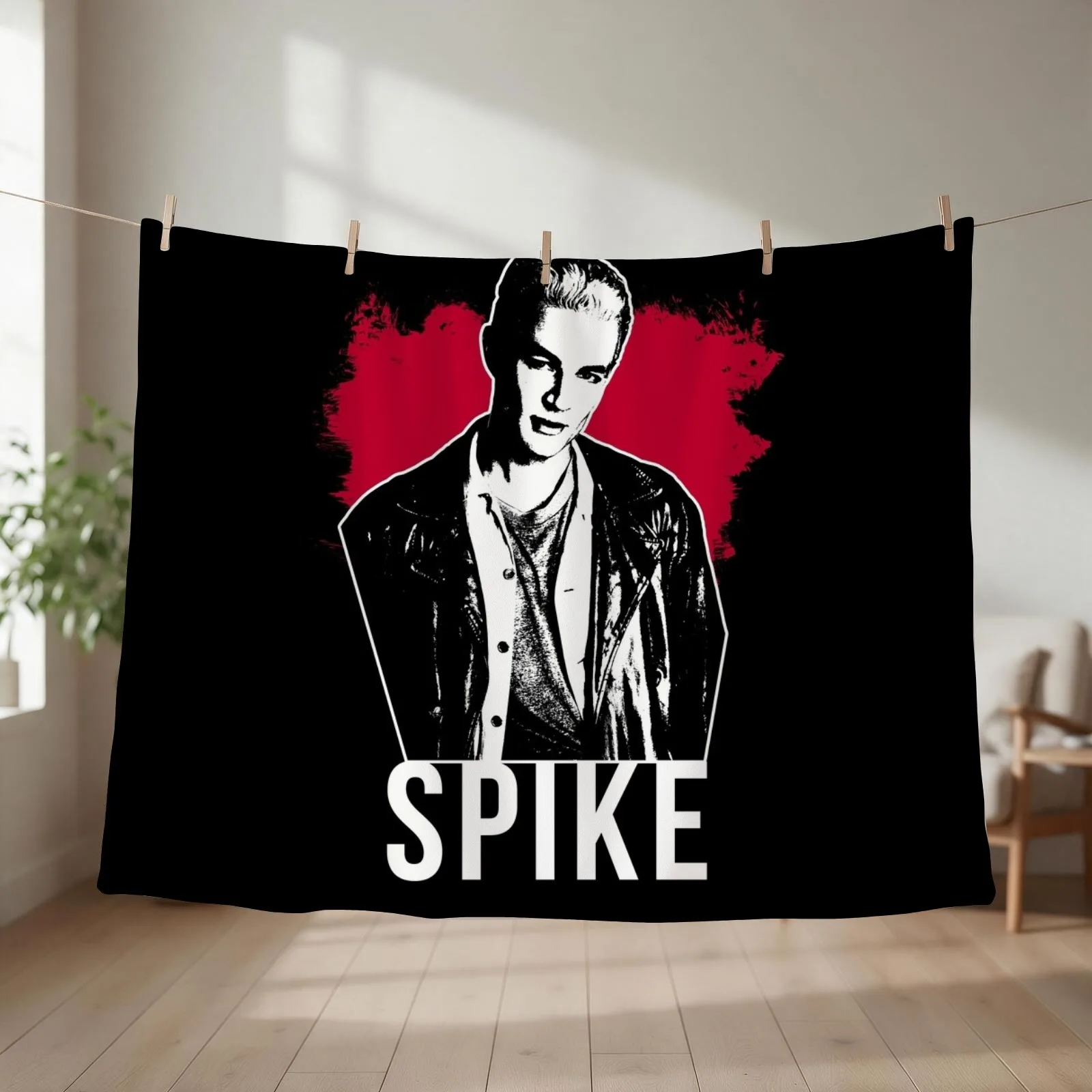 Spike the Vampire - Red with White Text (BtVS) Throw Blanket couch cozy soft plush fuzzy picnic outdoor blanket