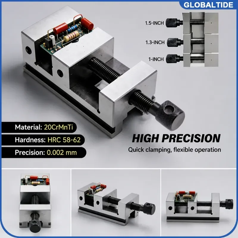 Hardened Precision V-Type Parallel Jaw Vice 1/1.3/1.5 Inch Cross Bench Clamp for CNC Milling Engraving Lathe Machining Equipment