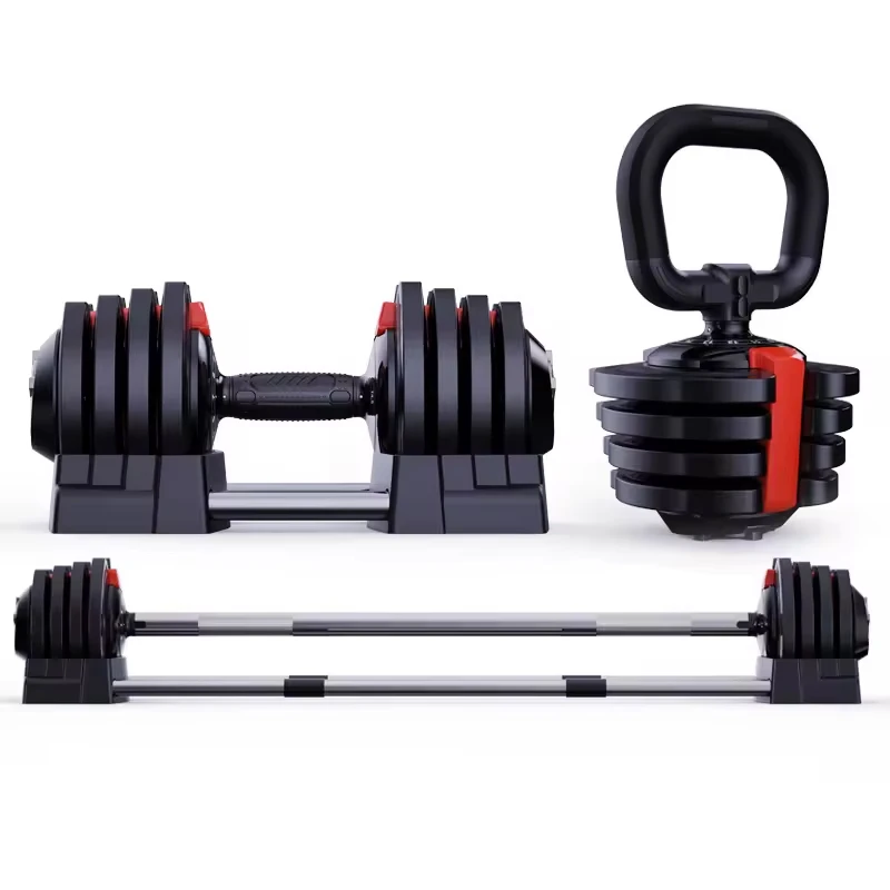 3 in 1 18kg 40lb Gym Equipment Fitness Dumbells Quickly Adjustable Weight Dumbbell Barbell Sets