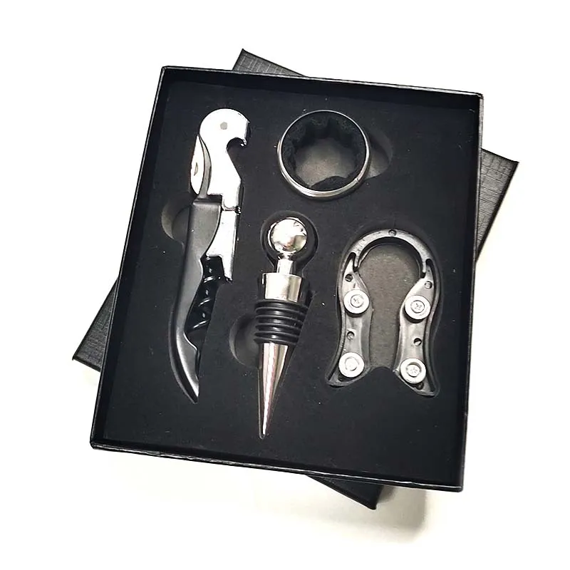 Wine Bottle Opener Set with Bottle Opener, Bar Accessory Kit, Metals Plastics Corkscrew Tool, 4Pcs Set