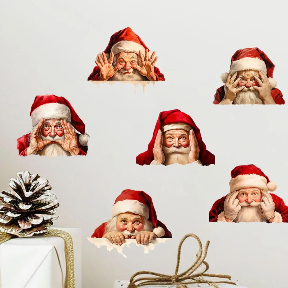 Christmas Wall Decor 3D Santa Claus Wall Stickers Eye-catching Design Holiday Home Decoration Festive Atmosphere