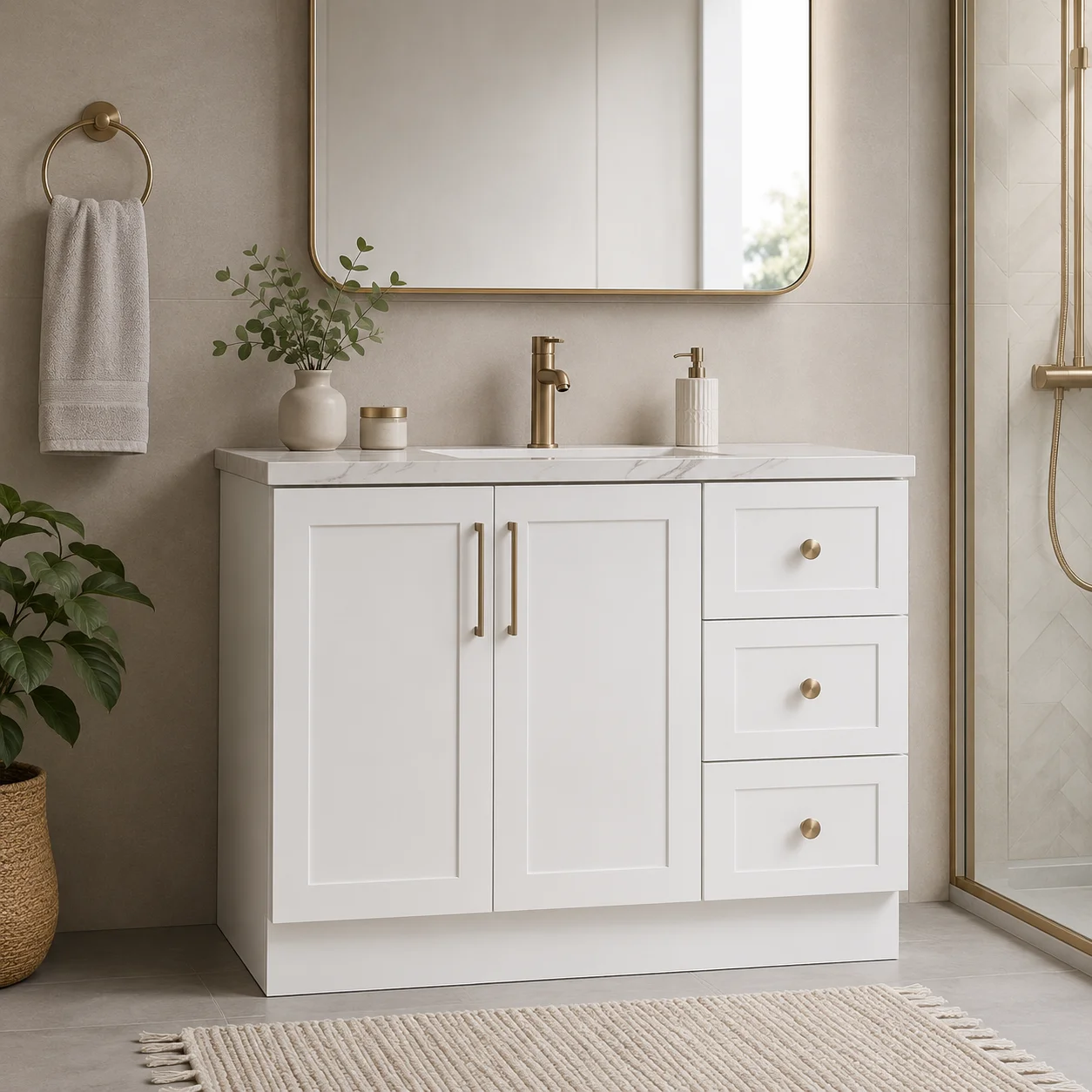 ja-Modern Eco-Friendly Durable Bathroom Vanity Cabinet Custom Wood Plywood with Storage Drawers Soft Close Doors