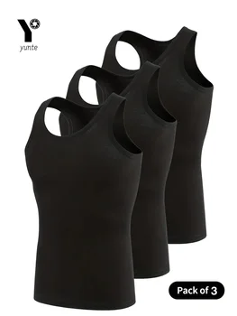 เสื้อกั๊กผู้ชายสีดํา 3 ชิ้นBreathable Quick-Dryingเส้นใยโพลีเอสเตอร์กีฬาเสื้อกั๊กเหมาะสําหรับยิมวิ่งและการฝึกอบรมสบายๆPure C