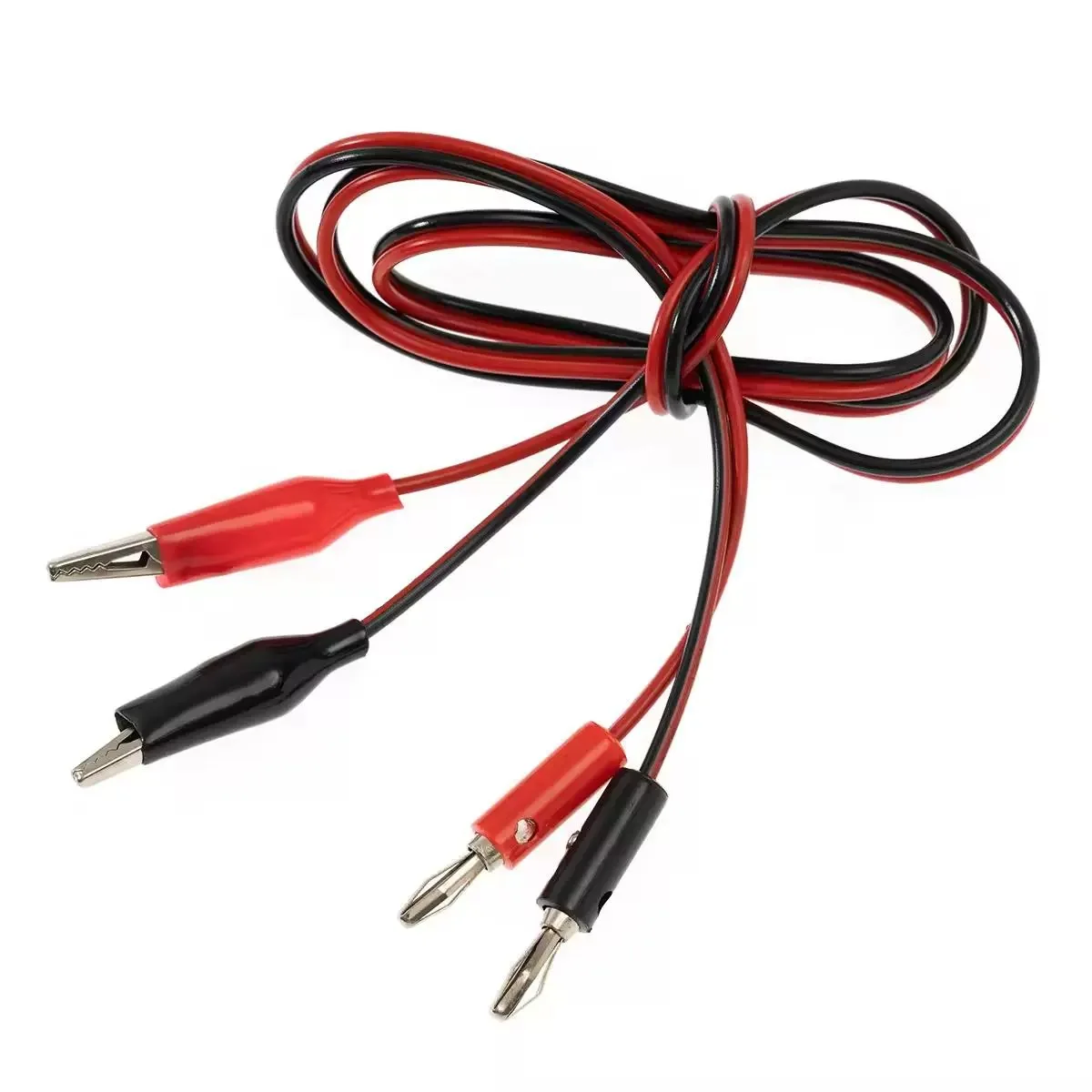 1pairs black and red 4mm Banana Plug To Shrouded Copper Electrical Clamp Alligator Clip Test Cable Leads 1M For Testing Probe