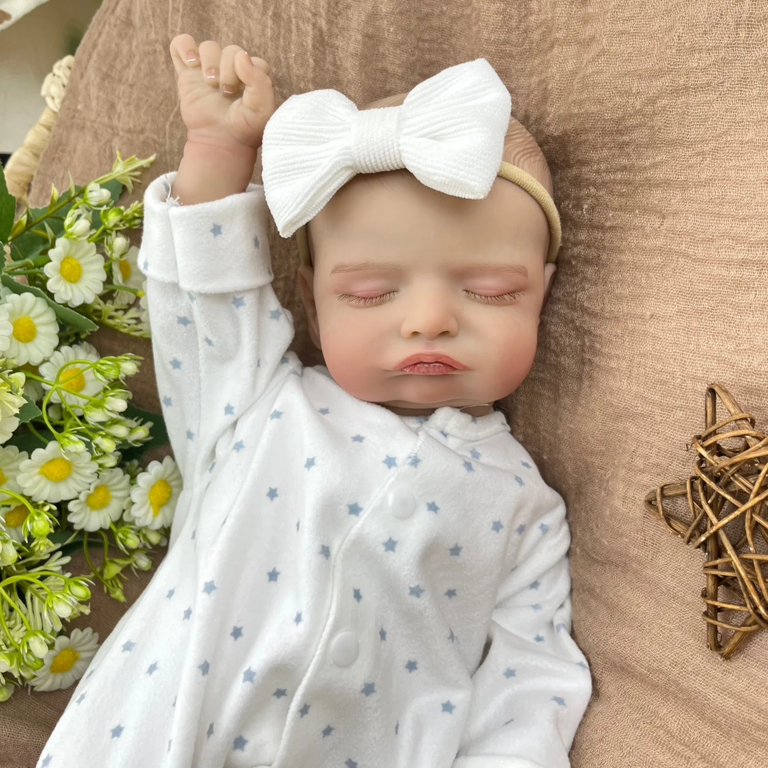 BZDOLL 19-calowa Realistyczna Lalka Reborn Śpiąca Dziecko 48CM z Tkaniną 3D-Imitującą Skórę, Modny Prezent Urodzinowy dla Dziewczynek