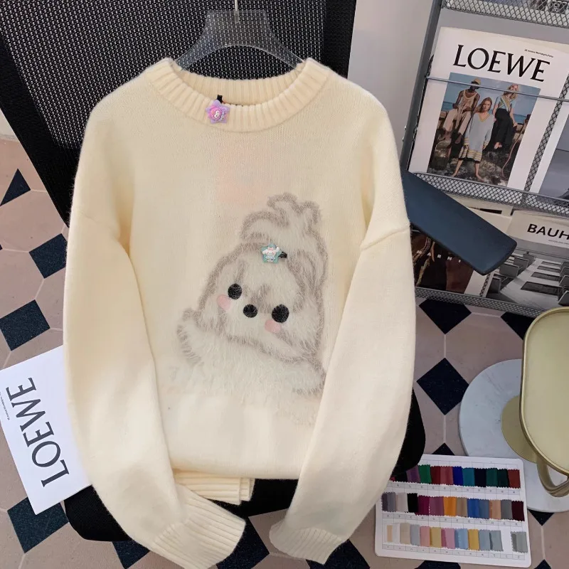 Neploe Sweet Cartoon All-match Sweater for Women Autumn Winter New Thicked Warm Pullovers Y2k O-neck Long Sleeve Tops Mujer