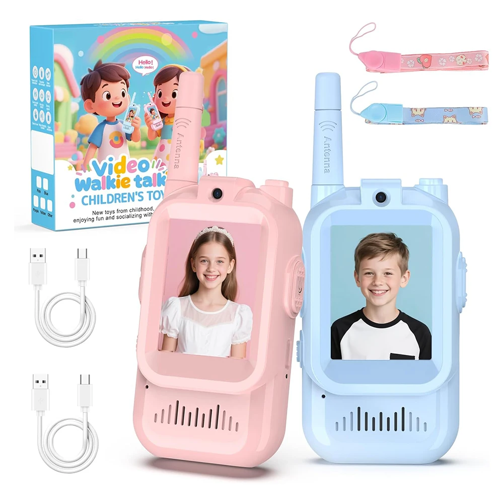 Walkie Talkies Toys for Kids 2 Pack Handheld Rechargeable Video Intercom Funny Little Learners Toys for Birthday Xmas Present