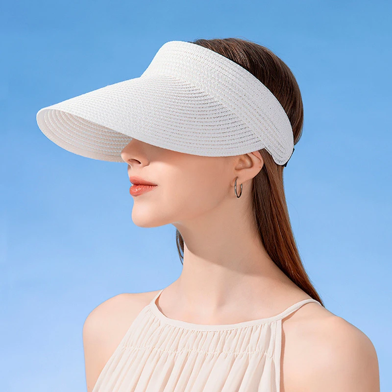 Summer Simple Women Sun Hat Anti Uv Female Outdoor Visor Cap Hand Made Straw Cap Casual Shade Hats Empty Top Beach Sunhat Lady