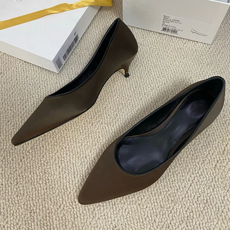 

Jenny & Dave, минималистичные итальянские шелковые туфли, элегантные туфли в стиле ретро на каблуке «котенок», французские модные офисные женские лоферы без шнуровки 3,5 см