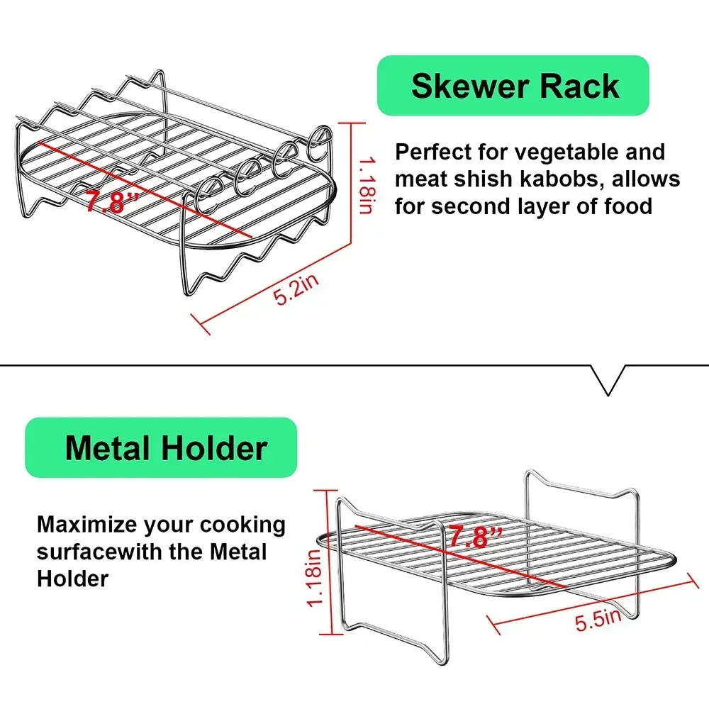 Kitchen Grill Air Fryer Rack for Ninja Dual Air Fryer with Barbecue Sticks for Double Basket Air Fryers Oven Microwave Baking