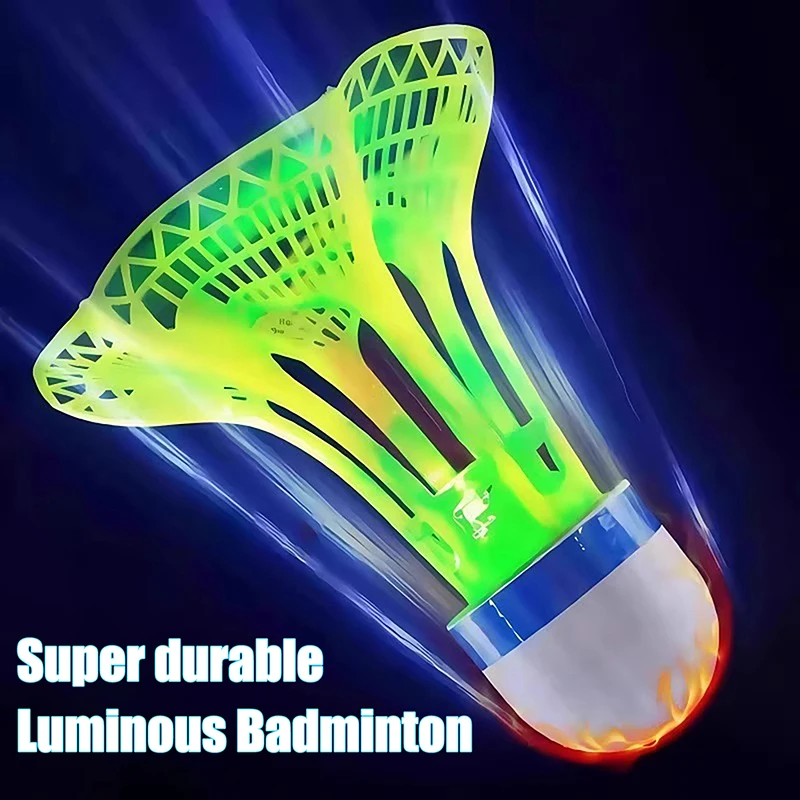 6-Pcs Glow in The Dark Badminton Shuttlecocks - Windproof LED Night Training Balls Unbreakable Plastic Feathers Nylon Balls