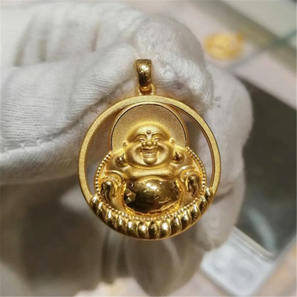 

Pure 999 24K Yellow Gold Women Bless Circle Smile Buddha Pendant 3.22g