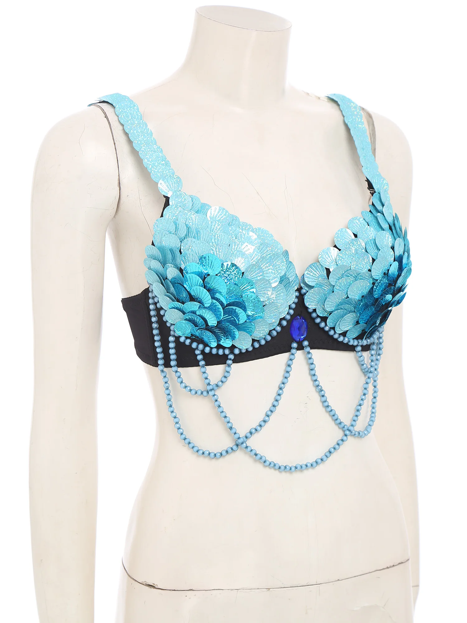 Mulheres barriga samba traje de dança do ventre dança do ventre lantejoulas frisado sutiã superior escala de peixe lantejoulas decoração push-up underwire bralette