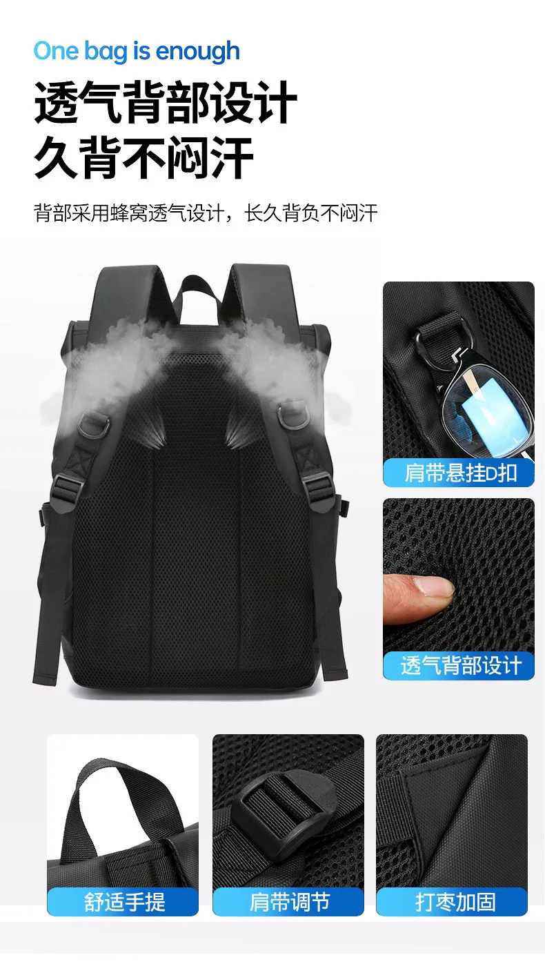 Obrázek 5: Podnikání notebook batoh pro muži, odolný cestovní zaměnit batůžku s USB & brašnářské řemen, outdoorové práce batoh