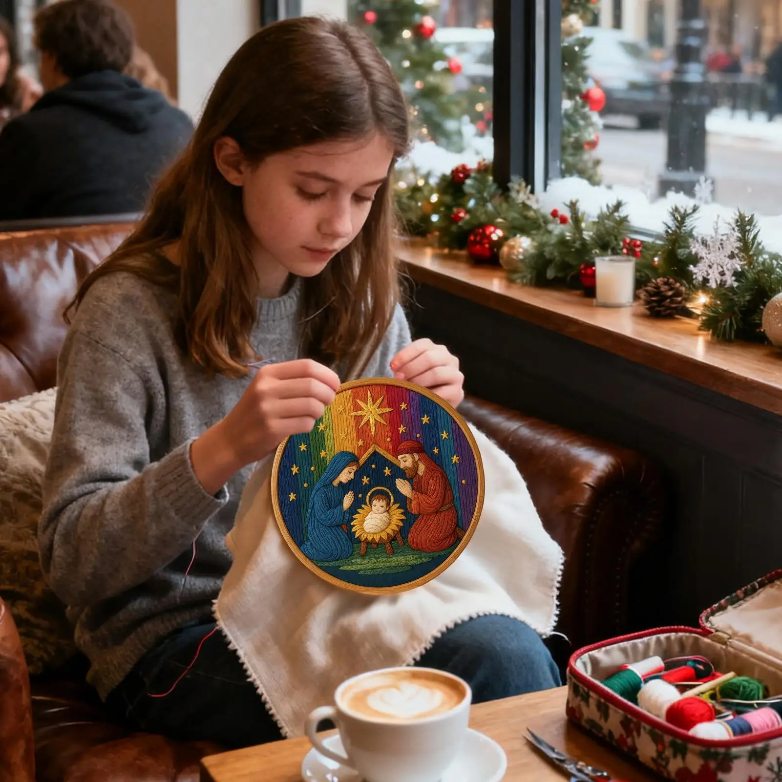 Christmas Embroidery Kit Craft Thread Artwork Nativity Christmas Ornament Embroidery Kit For Stocking Holiday Fall Halloween