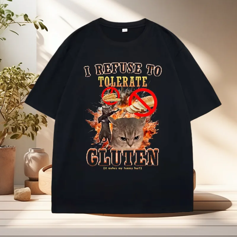 رفضت على التسامح الغلوتين مضحك القط بلايز الرجال قصيرة الأكمام تي شيرت عادية القطن رجالي مصمم الملابس الشارع الشهير القمم