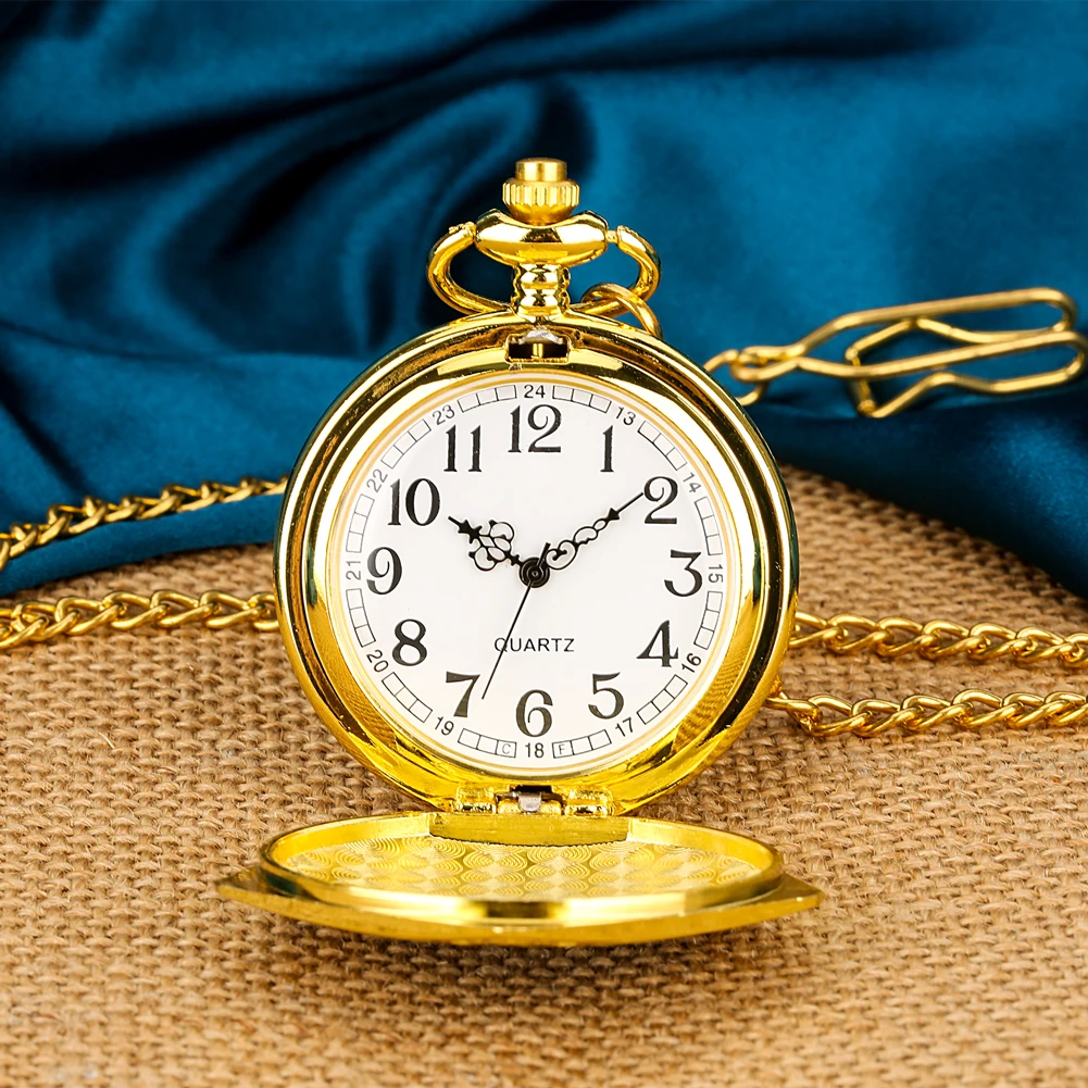 Golden Pentagon Shaped Cover Quartz Pocket Watch Men Women Necklace Pendant Clock Fob Chain Antique Timepiece Gifts Male