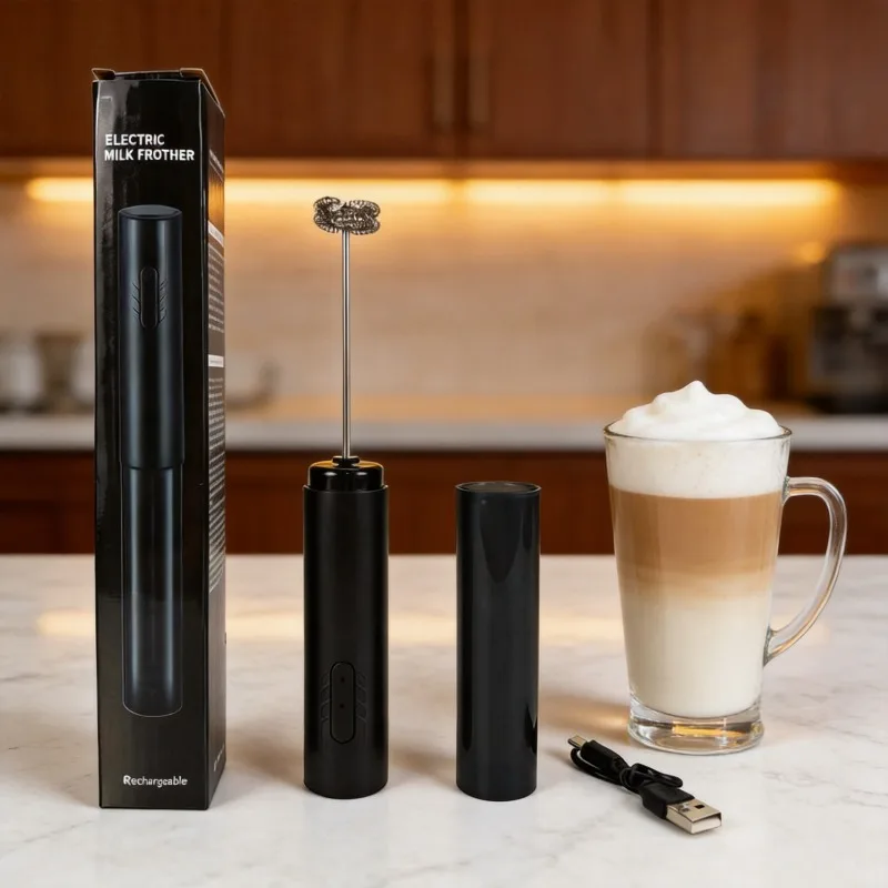 Potente batidor de cocina, espumador de leche, espumador de mano para preparar lattes, batidor para bebidas, mezclador de café, batidor de huevos eléctrico y recargable.