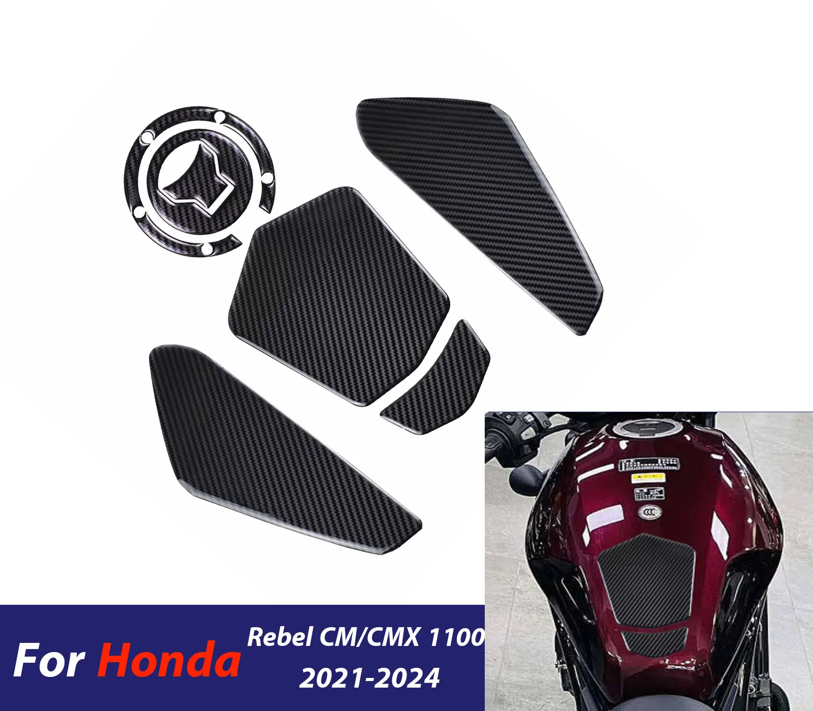 

﻿ CM1100 CMX1100 Tank Pad Stickers Gas Protector For Honda Rebel CM CMX 1100 2021-2024 Motorcycle Kit Knee Protection Parts ﻿