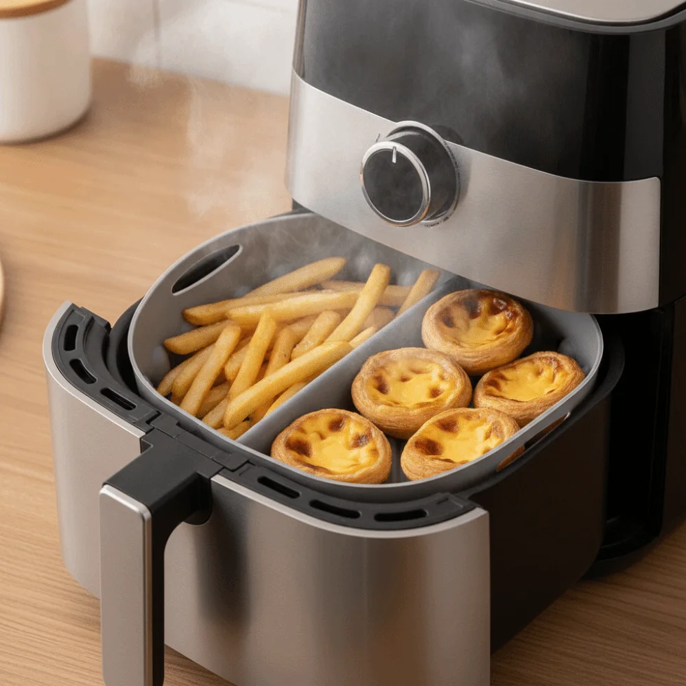 Creative Double Grid Baking Tray Food Grade Flexible Silicone Air Fryer Liner Eco-Friendly Double-Piece Partition