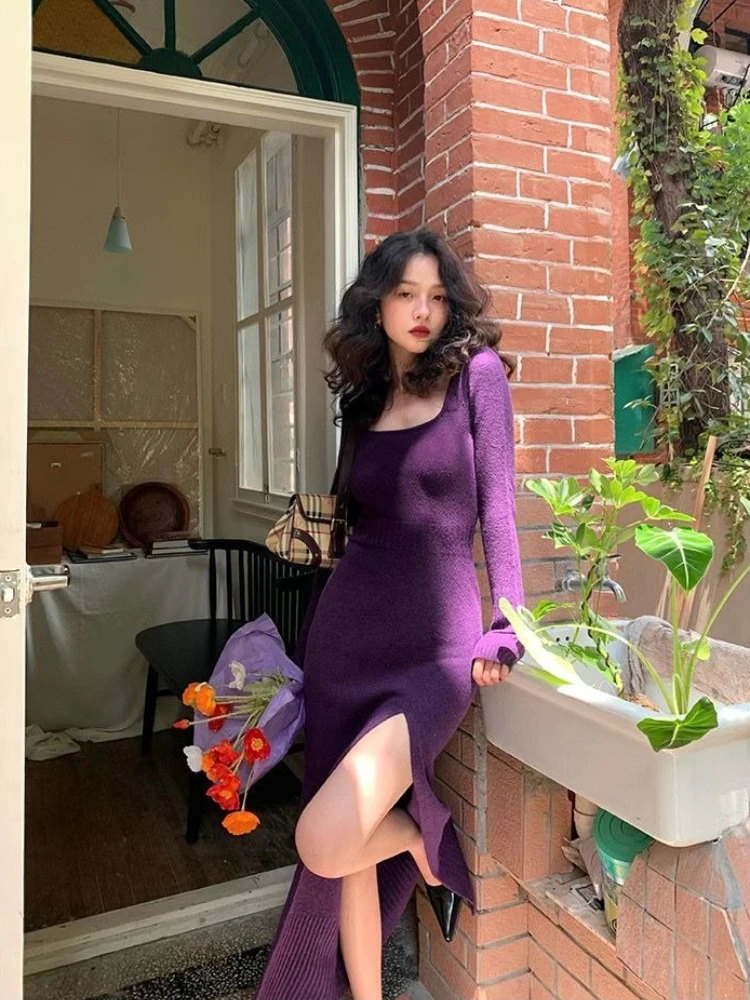 Knee Length Party Prom Bodycon Woman Knitted Dress Elegant Korean Fashion Harajuku Loose Retro Kpop Crochet Dresses for Women