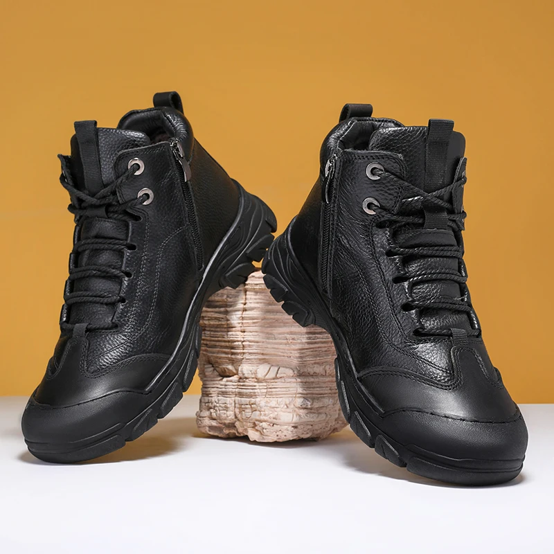 Winter New Men Cotton Boots Anti Slip Cold Resistant Height Increasing Warm Casual Middle-aged Hardworking Dad Boots